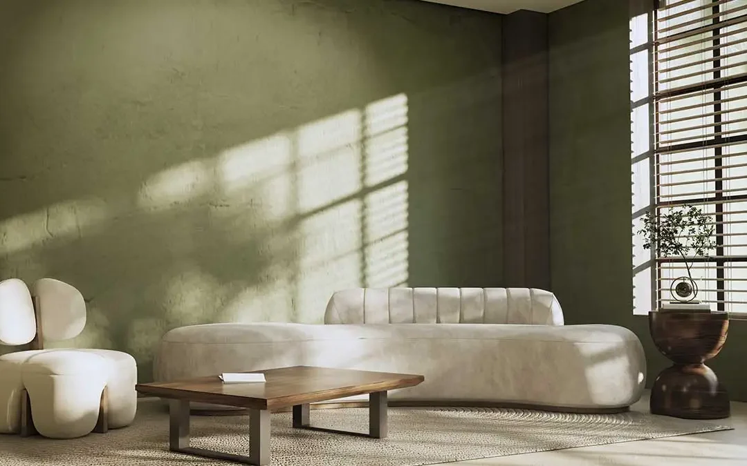Salón acogedor tendencias de interiorismo otoño invierno 2026 con colores tierra