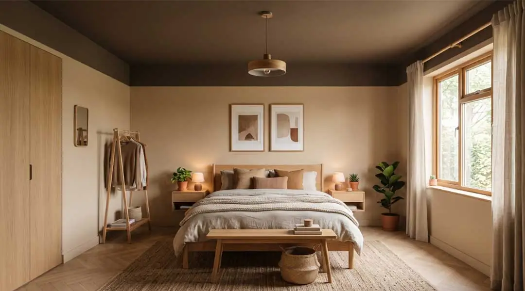 Dormitorio estilo nórdico con techo y paredes con colour capping